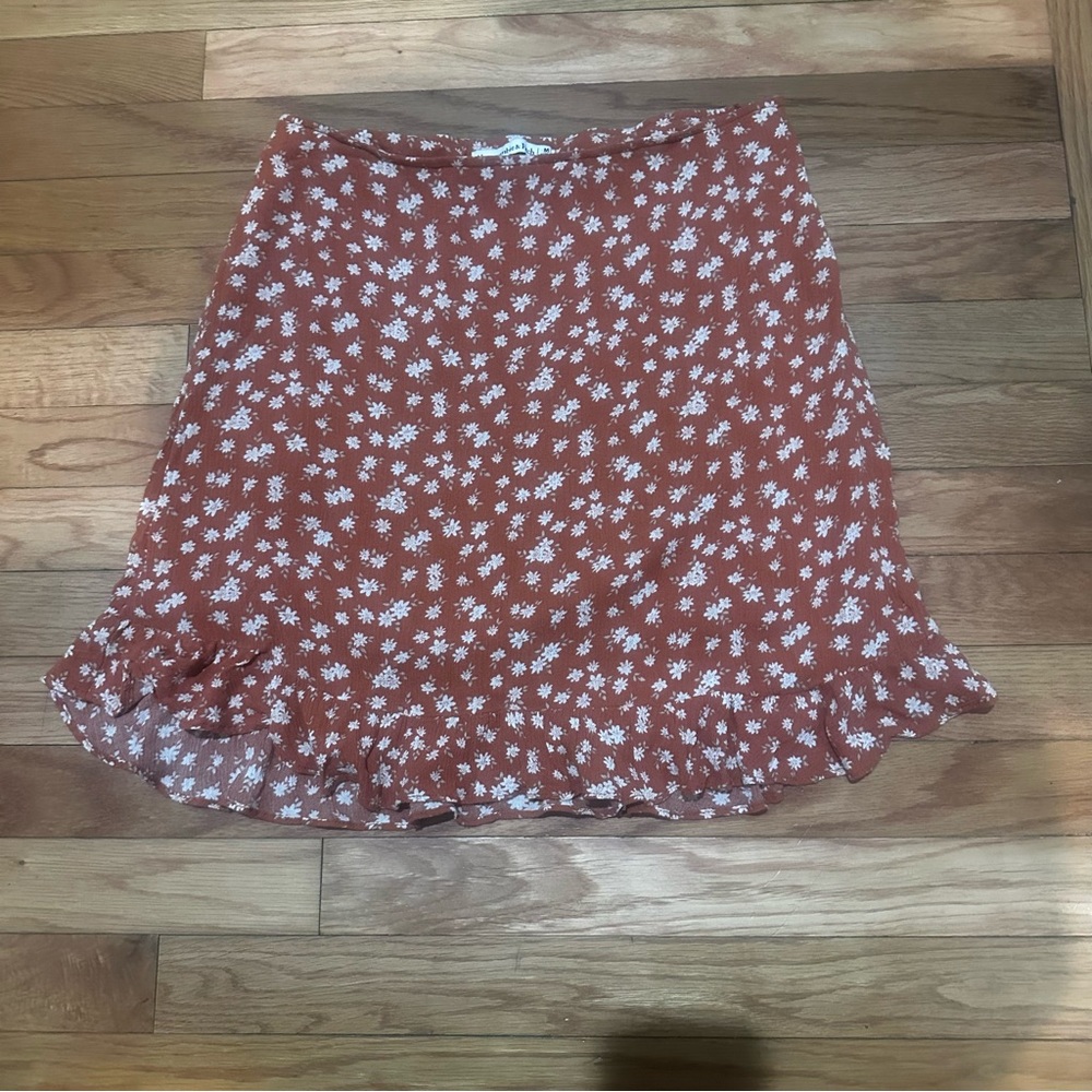 Abercrombie & Fitch Floral Ruffle Hem Mini Skirt Coral Feminine Y2K Medium